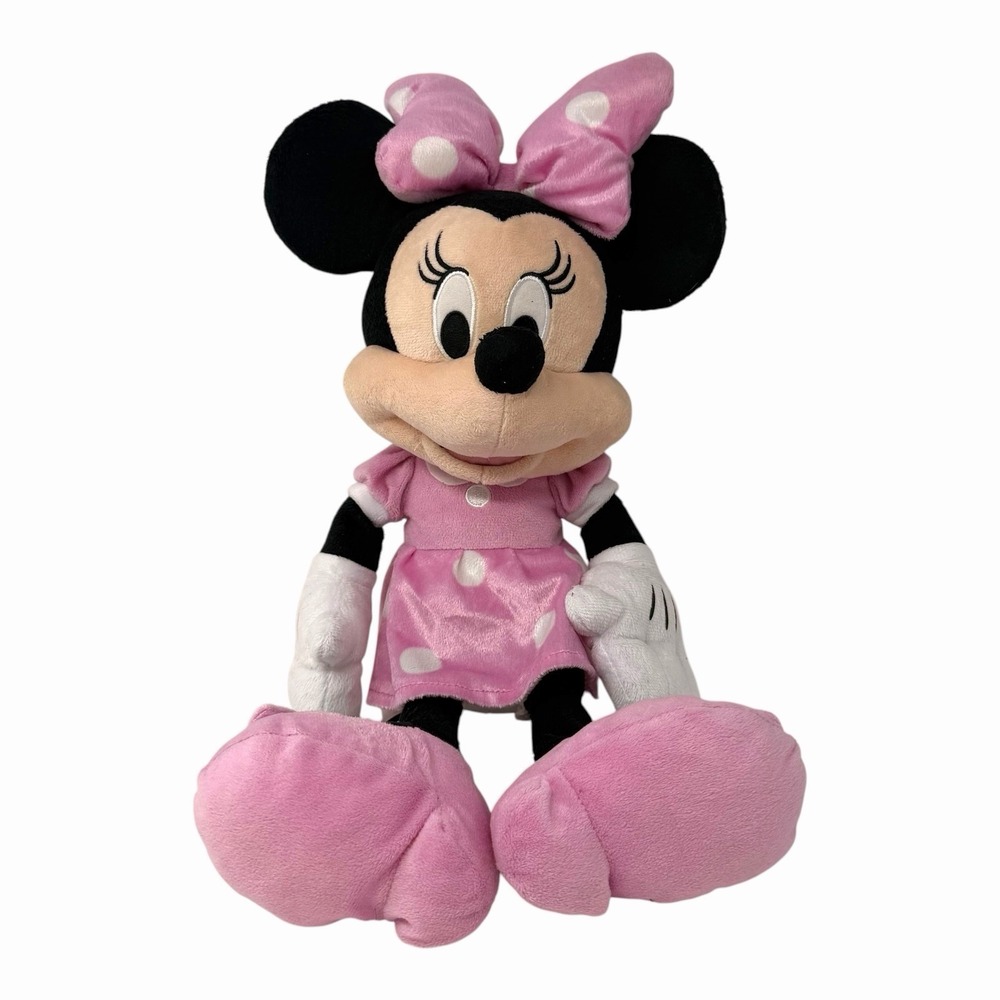 Disney Junior Minnie Mouse Pink Dress Polka Dot Large Plush Doll Stuffed Toy 12"